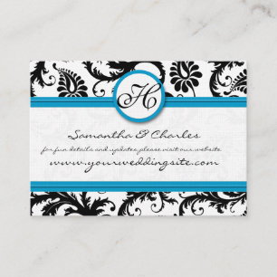 Svartvit Blommigt med Bright Aqua Trim Visitkort