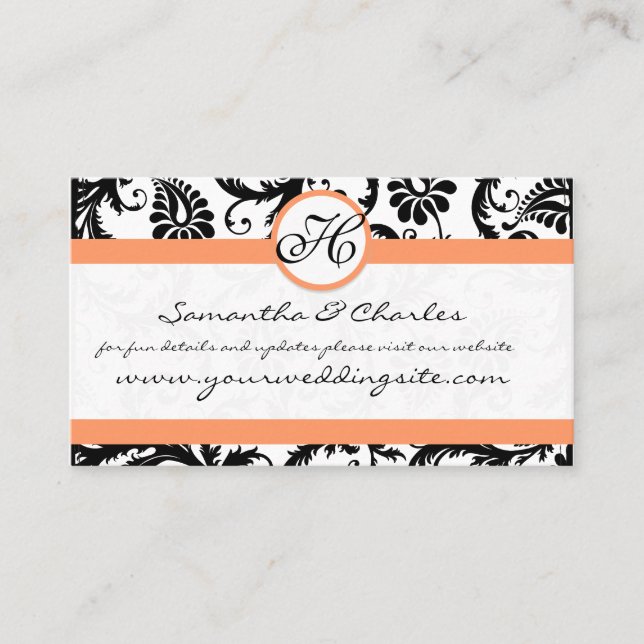 Svartvit Blommigt med Coral Trim Visitkort (Framsida)