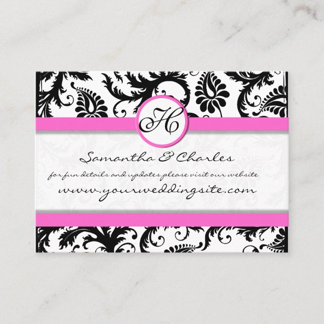 Svartvit Blommigt med Rosa Trim Visitkort (Framsida)