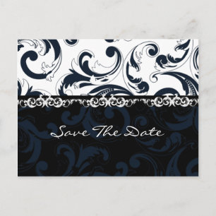 Svartvit Blommigt Meddelande Vykort