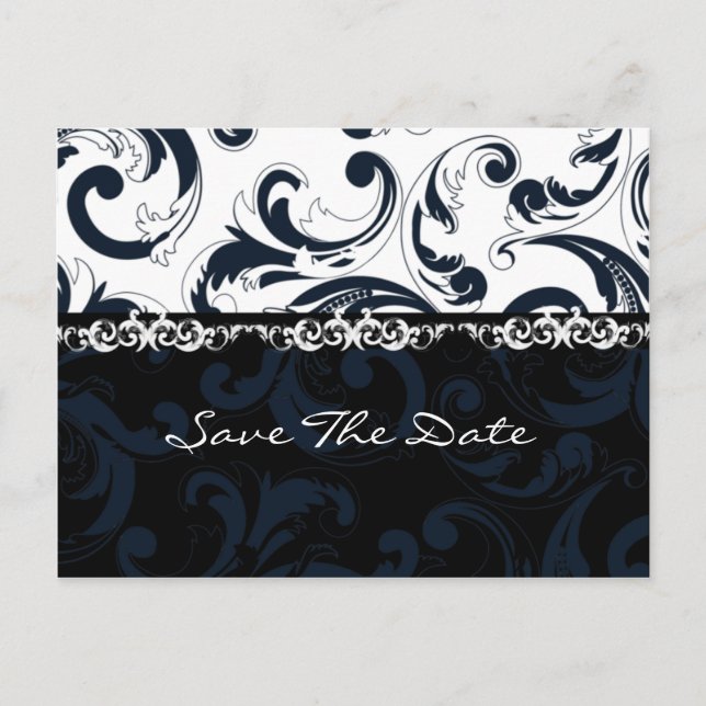 Svartvit Blommigt Meddelande Vykort (Framsida)