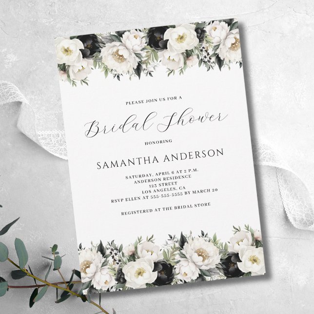 Svartvit Blommigt, Möhippa Inbjudningar (Skapare uppladdad)