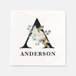 Svartvit Blommigt, Monogram A Pappersservett