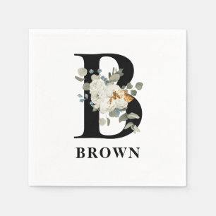 Svartvit Blommigt, Monogram B, blöjor Pappersservett