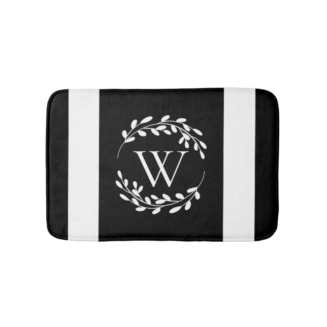 Svartvit Blommigt Monogram Badrumsmatta (Framsidan)