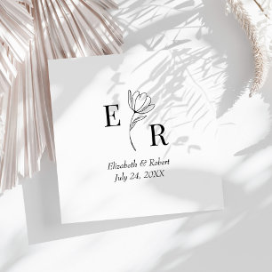 Svartvit Blommigt Monogram Bröllop Pappersservett