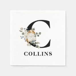 Svartvit Blommigt, Monogram C Pappersservett