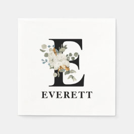 Svartvit Blommigt, Monogram E Pappersservett