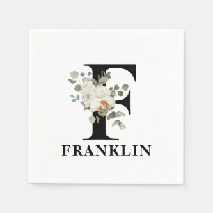 Svartvit Blommigt, Monogram F Pappersservett