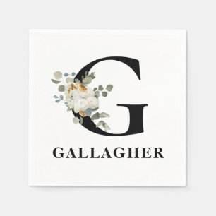 Svartvit Blommigt, Monogram G Pappersservett