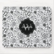 Svartvit Blommigt Monogram