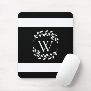 Svartvit Blommigt Monogram Musmatta