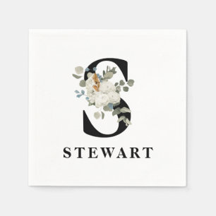 Svartvit Blommigt, Monogram S Pappersservett