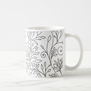 Svartvit blommigt Mugg