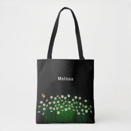Svartvit blommigt namn elegant tygkasse