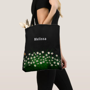 Svartvit blommigt namn elegant tygkasse