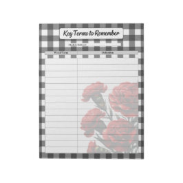 Svartvit Blommigt _ Nyckel Termer att komma ihåg Anteckningsblock