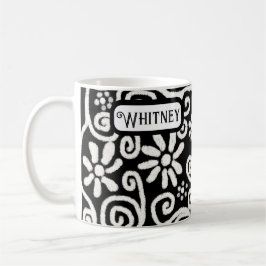 Svartvit Blommigt och Personlig för trådlös blomma Kaffemugg