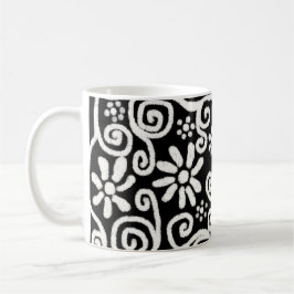 Svartvit Blommigt och vindrutor Blommor Blommor Sw Kaffemugg