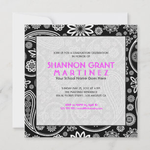 Svartvit Blommigt Paisley-Elegant Grad Inbjudan