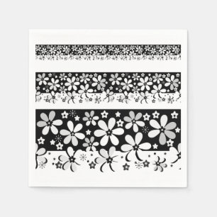 Svartvit blommigt pappersservett