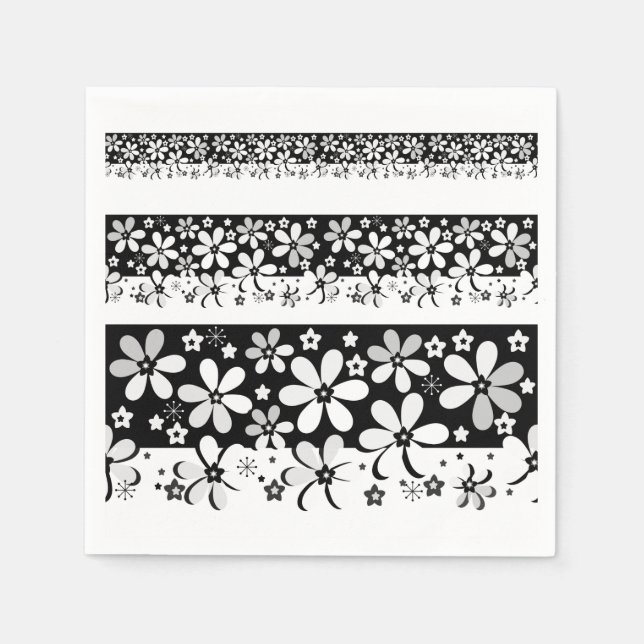 Svartvit blommigt pappersservett (Framsidan)