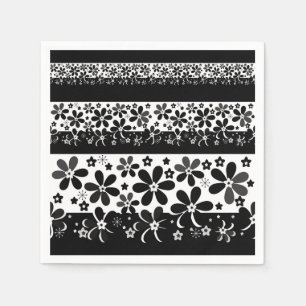 Svartvit blommigt pappersservett