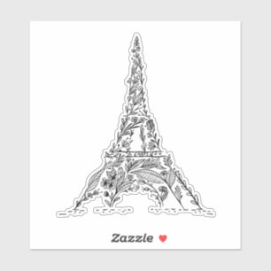 Svartvit Blommigt Paris Eiffel Torn Klistermärken