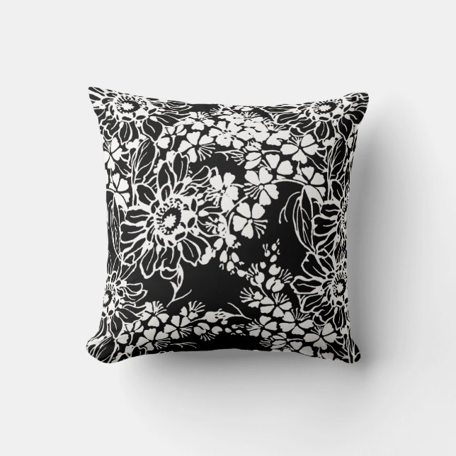 Svartvit Blommigt Pillow Kudde (Framsida)