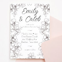 Svartvit Blommigt Ram Line Art Bröllop