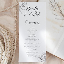 Svartvit Blommigt Ram Line Art Bröllop Program