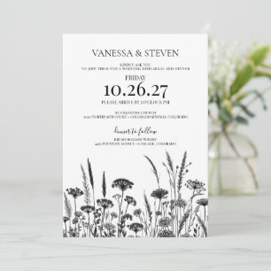 Svartvit Blommigt - repetitionsmiddag Inbjudningar
