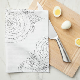 Svartvit blommigt samling kökshandduk