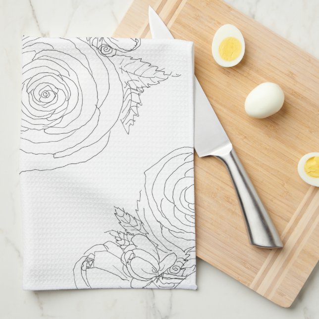 Svartvit blommigt samling kökshandduk (Vikt i Fjärdedel)