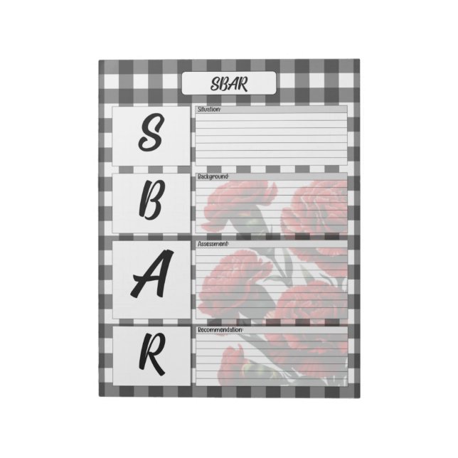 Svartvit Blommigt_ SBAR-mall Anteckningsblock (Roterad)