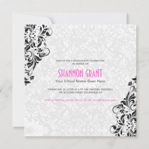 Svartvit Blommigt-skadeaffär-Elegant Grad Inbjudan