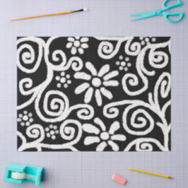 Svartvit Blommigt Snurra Blommor Decoupage