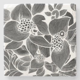 Svartvit blommigt stenunderlägg