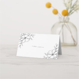 Svartvit Blommigt Teckning Bröllop Placeringskort