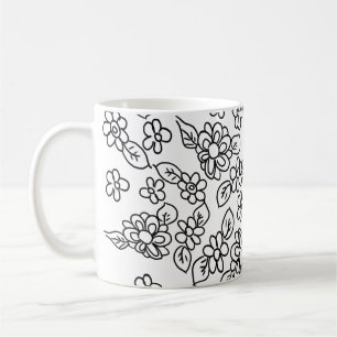 Svartvit blommigt teckning kaffemugg