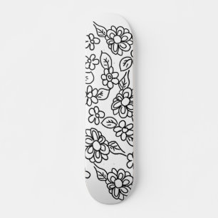 Svartvit blommigt teckning mini skateboard bräda 18,5 cm