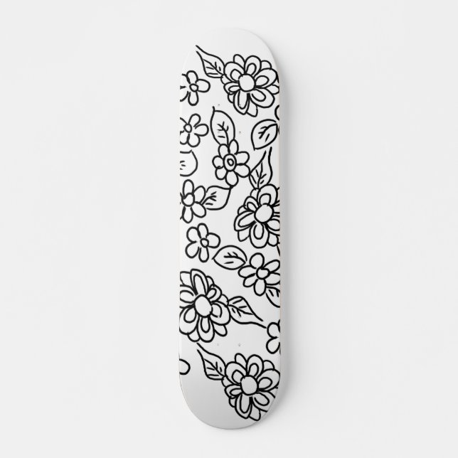 Svartvit blommigt teckning mini skateboard bräda 18,5 cm (Framsida)