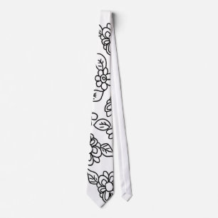 Svartvit blommigt teckning slips