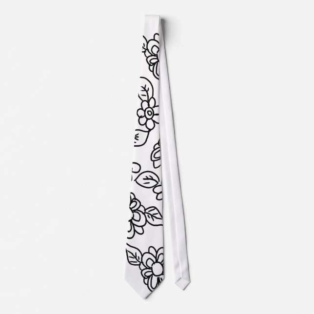 Svartvit blommigt teckning slips (Framsida)
