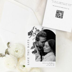 Svartvit Blommigt - Toile Arch-foto Bröllop Spara Datumet