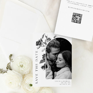 Svartvit Blommigt - Toile Arch-foto Bröllop Spara Datumet