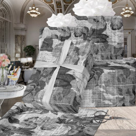 Svartvit Blommigt Toile Botanical Decoupage Presentpapper