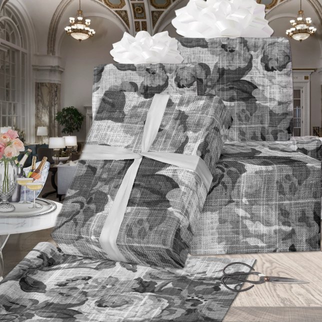 Svartvit Blommigt Toile Botanical Decoupage Presentpapper (Skapare uppladdad)