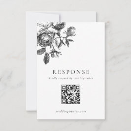 Svartvit Blommigt Toile Bröllop QR-kod OSA Kort
