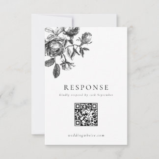 Svartvit Blommigt Toile Bröllop QR-kod OSA Kort